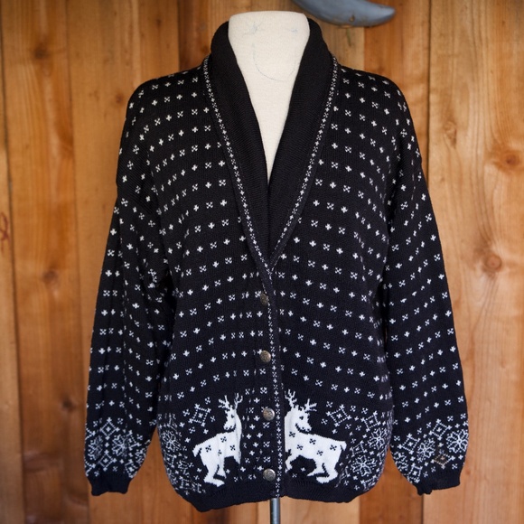 Vintage Pendleton 100% Virgin Wool Reindeer Snowflake Cardigan Sweater Woman's L - Picture 3 of 17
